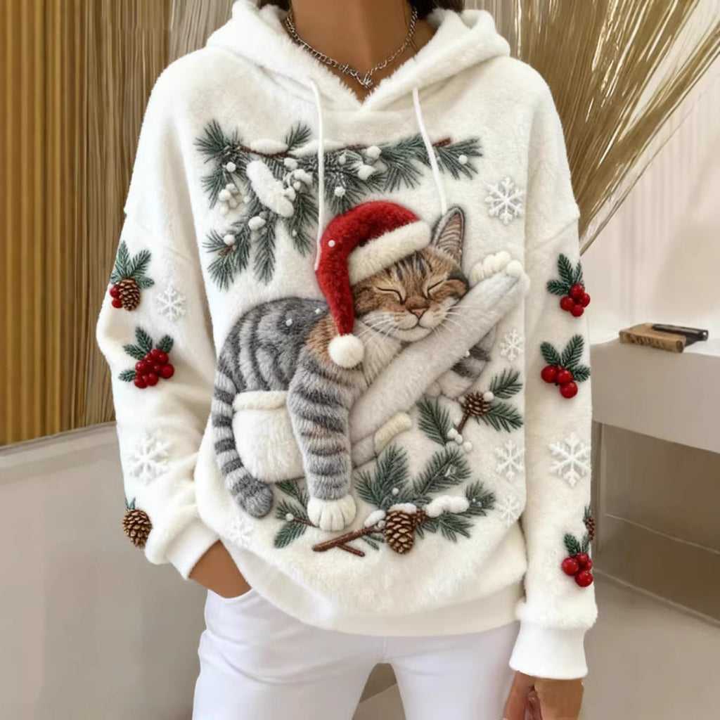 Womens Flannel Christmas Crew-Neck Long-Sleeve Top