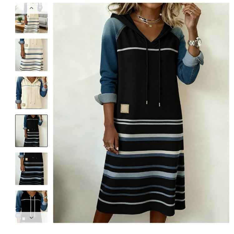 Womens Color-Block Denim Hoodie