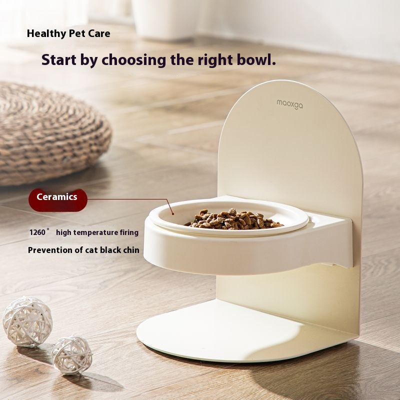 Pet Ceramic Cat Bowl With High Foot And Slanted Mouth For Cervical Protection