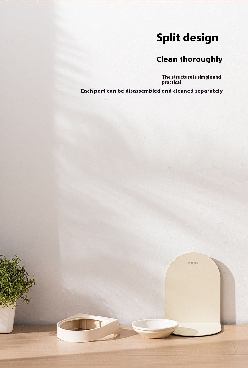 Pet Ceramic Cat Bowl With High Foot And Slanted Mouth For Cervical Protection