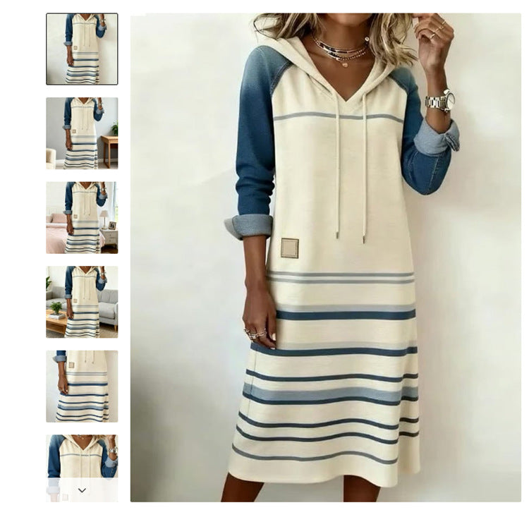 Womens Color-Block Denim Hoodie