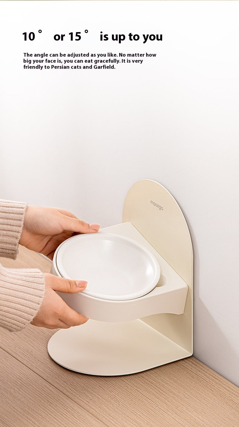 Pet Ceramic Cat Bowl With High Foot And Slanted Mouth For Cervical Protection