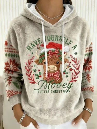 Womens Flannel Christmas Crew-Neck Long-Sleeve Top