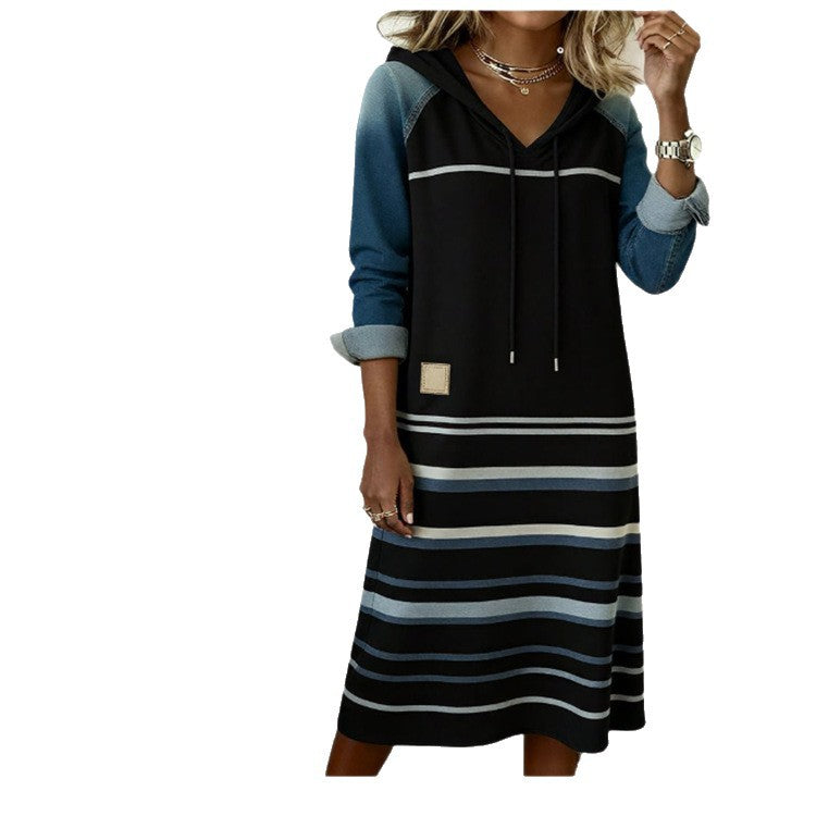 Womens Color-Block Denim Hoodie